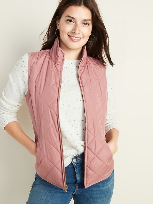 View large product image 1 of 1. Lightweight Diamond-Quilted Zip-Front Vest for Women
