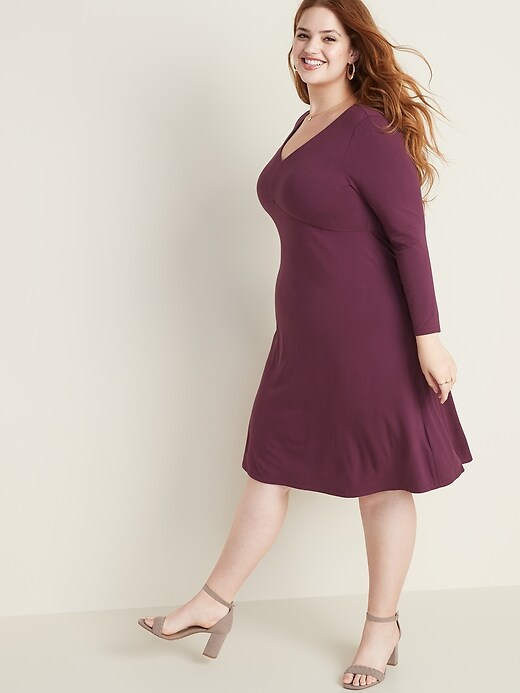 Image number 1 showing, Jersey V-Neck Plus-Size Fit & Flare Dress