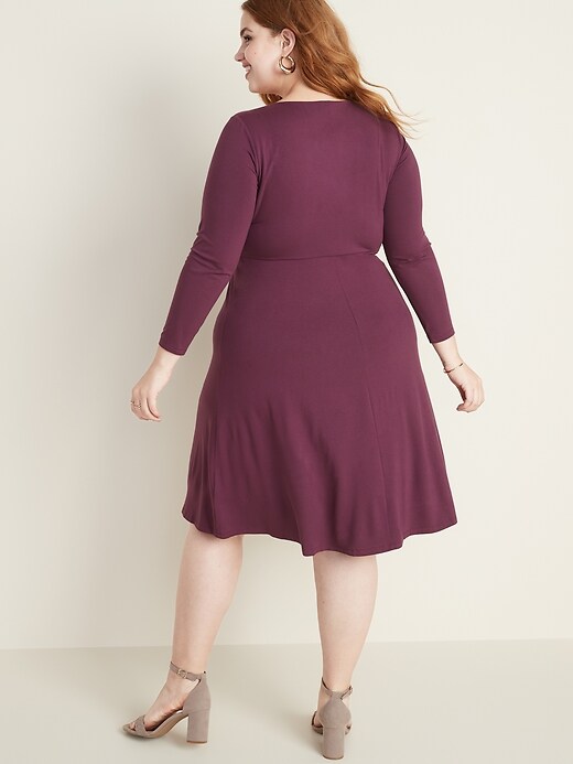 Image number 2 showing, Jersey V-Neck Plus-Size Fit & Flare Dress