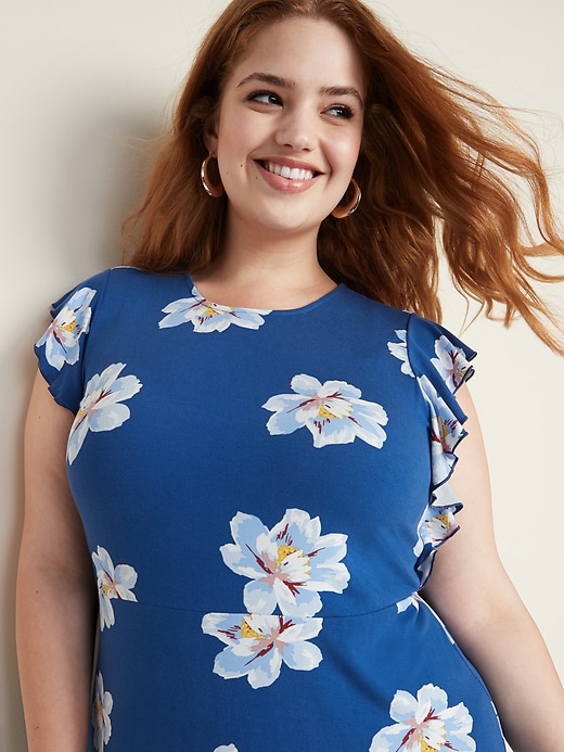 Image number 4 showing, Floral-Print Ruffle-Sleeve Fit & Flare Plus-Size Midi