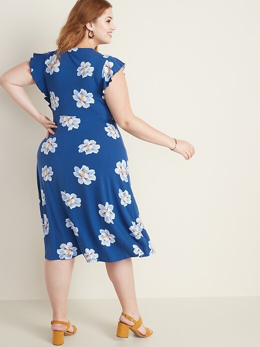 Image number 2 showing, Floral-Print Ruffle-Sleeve Fit & Flare Plus-Size Midi
