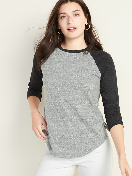 View large product image 1 of 1. Color-Blocked Raglan Bracelet-Sleeve Tee for Women