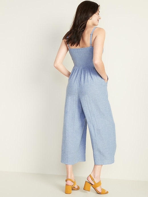 Image number 2 showing, Square-Neck Linen-Blend Cami Jumpsuit for Women