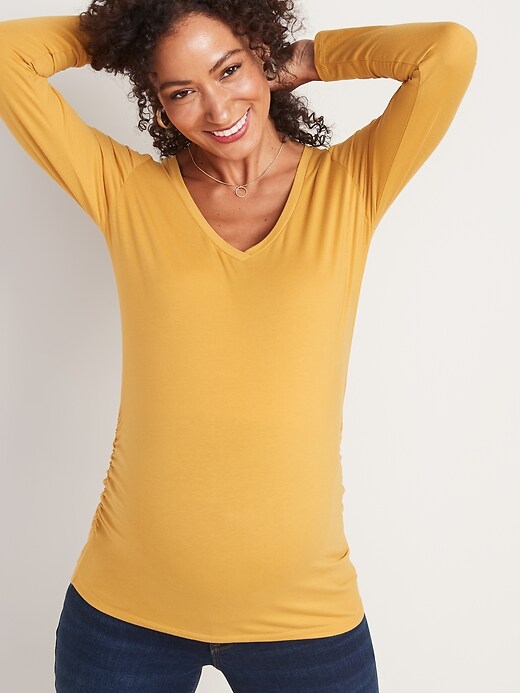 View large product image 1 of 1. Maternity Fitted V-Neck Long-Sleeve Tee