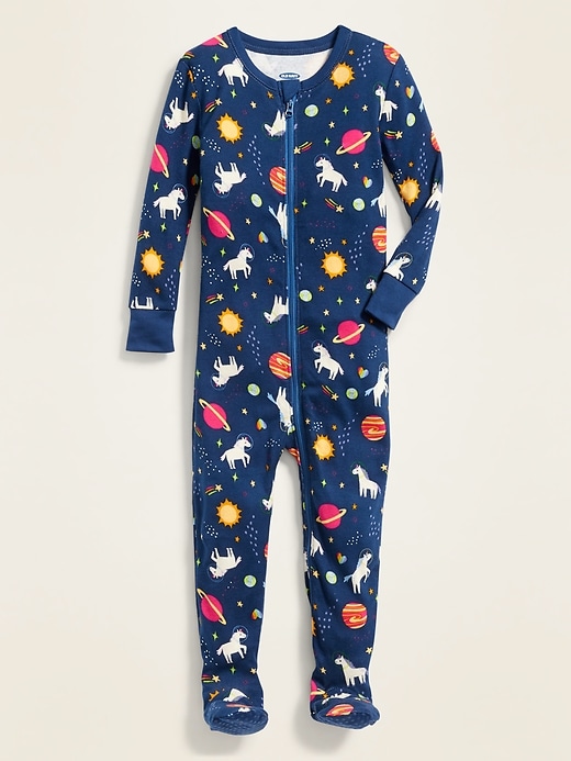View large product image 1 of 1. Unicorn-Print Footie Pajama One-Piece for Toddler & Baby