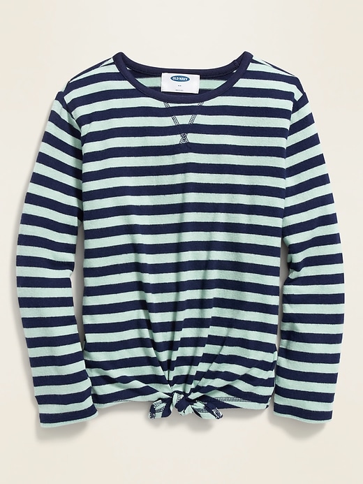 View large product image 1 of 3. Striped Plush-Knit Tie-Hem Top for Girls