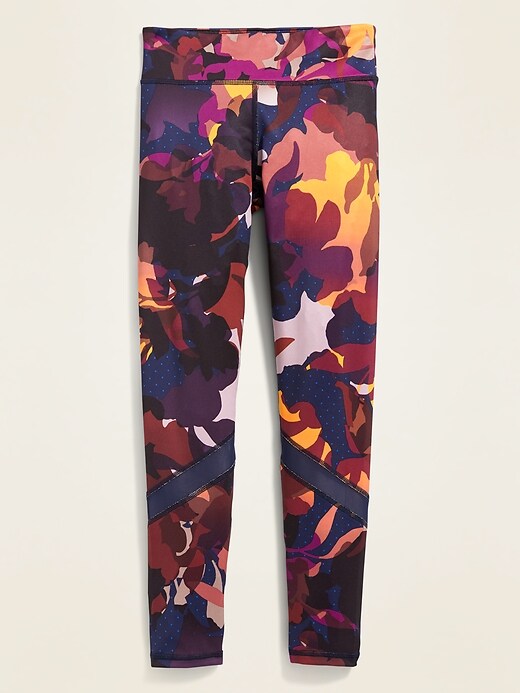 View large product image 1 of 1. Mid-Rise Go-Dry Camo Mesh-Trim Leggings for Girls