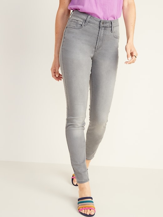 Image number 1 showing, Mid-Rise Gray-Wash Rockstar Super Skinny Jeans for Women