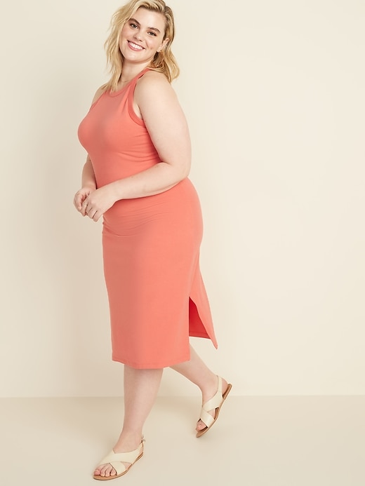 View large product image 1 of 1. Fitted High-Neck Plus-Size Sleeveless Midi Dress