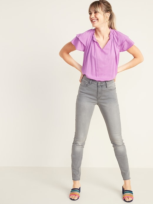 Image number 3 showing, Mid-Rise Gray-Wash Rockstar Super Skinny Jeans for Women