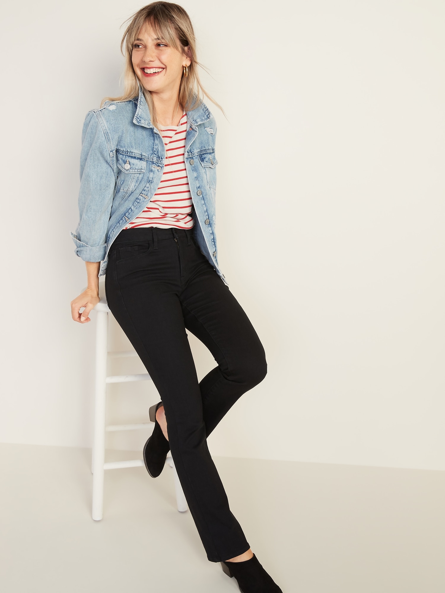 Buy > women's black high rise bootcut jeans > in stock
