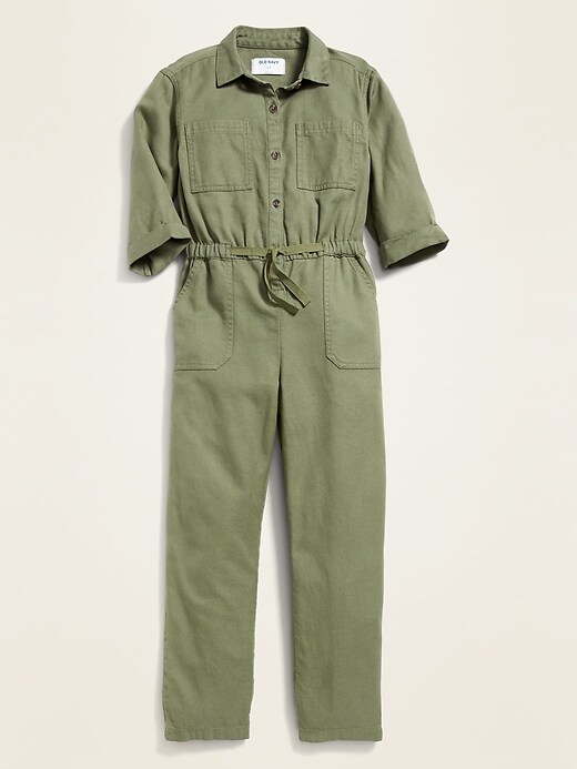 View large product image 1 of 1. Button-Front Utility-Pocket Jumpsuit for Girls