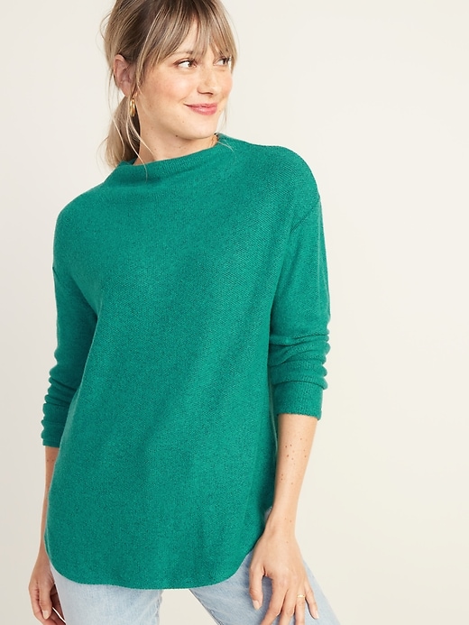 View large product image 1 of 1. Textured Plush-Knit Funnel-Neck Sweater for Women