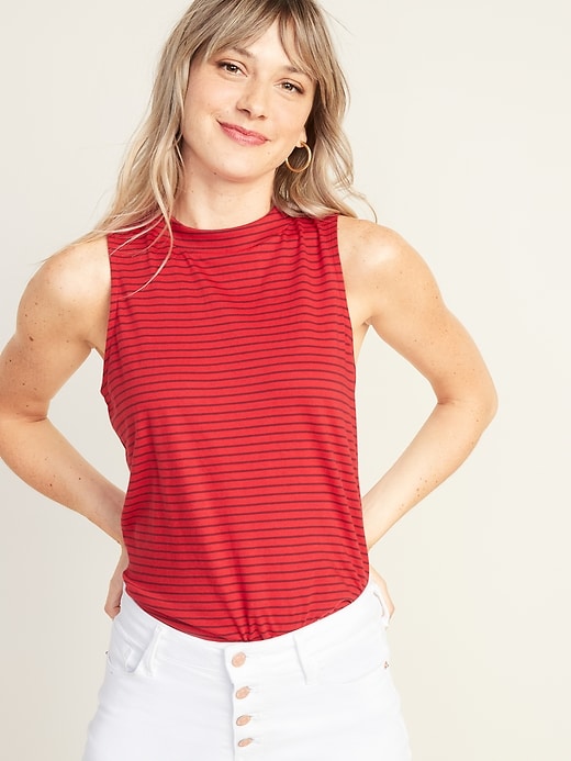 Image number 1 showing, Striped Mock-Neck Jersey Tank for Women