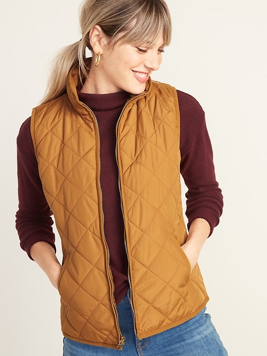 View large product image 1 of 1. Lightweight Diamond-Quilted Zip-Front Vest for Women