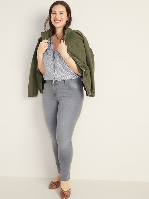 Image number 8 showing, Mid-Rise Gray-Wash Super Skinny Jeans for Women
