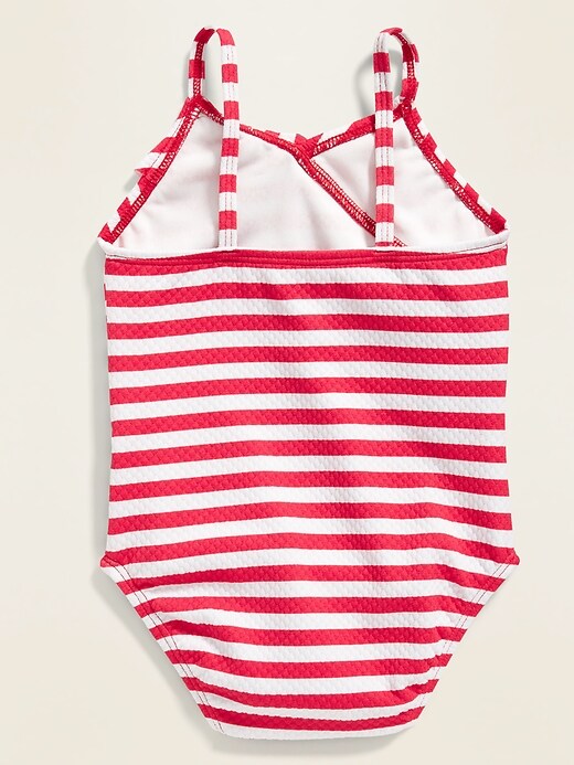 View large product image 2 of 2. Textured-Stripe Ruffled Swimsuit for Toddler Girls