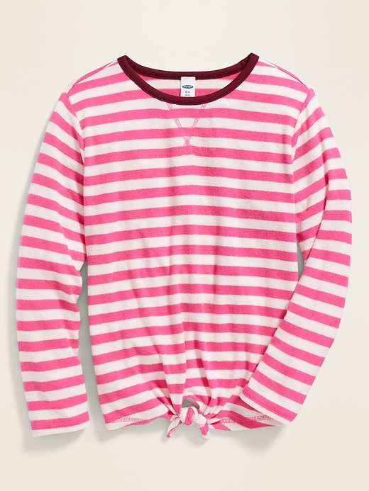 View large product image 1 of 1. Striped Plush-Knit Tie-Hem Top for Girls