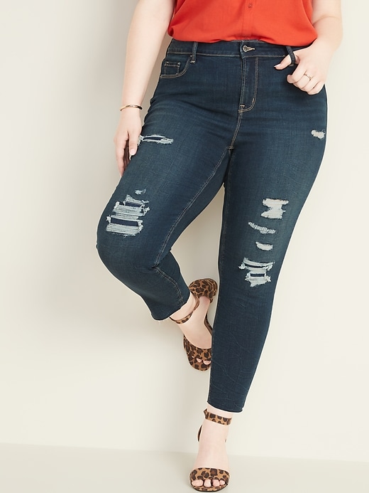 Image number 1 showing, High-Waisted Secret-Slim Pockets Plus-Size Distressed Rockstar Ankle Jeans