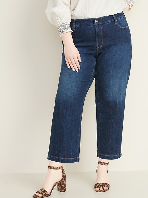 Image number 1 showing, High-Waisted Secret-Slim Pockets Wide-Leg Plus-Size Jeans