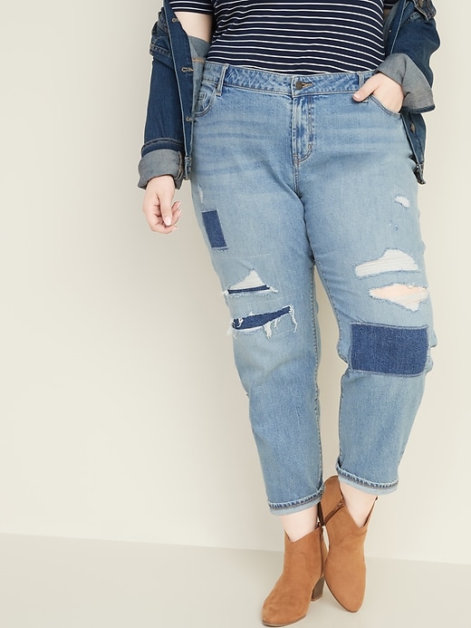 Image number 1 showing, Mid-Rise Distressed Plus-Size Boyfriend Jeans