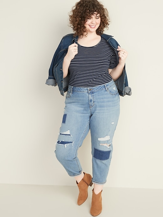 Image number 3 showing, Mid-Rise Distressed Plus-Size Boyfriend Jeans