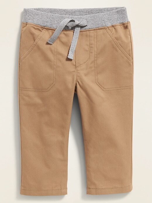 View large product image 1 of 2. Rib-Waist Pull-On Twill Utility Pants for Baby
