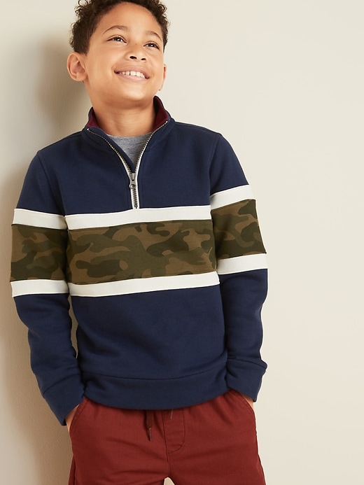 View large product image 1 of 2. Color-Blocked 1/4-Zip Mock-Neck Pullover For Boys