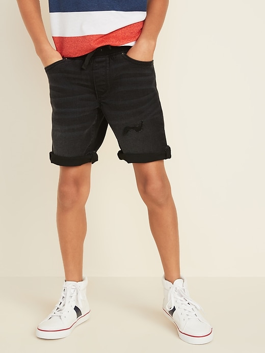 View large product image 1 of 3. Karate Rib-Knit Waist Built-In Tough Cut-Off  Jean Shorts for Boys