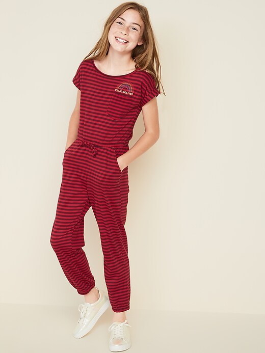 View large product image 1 of 1. Jersey-Knit Dolman-Sleeve Jumpsuit for Girls