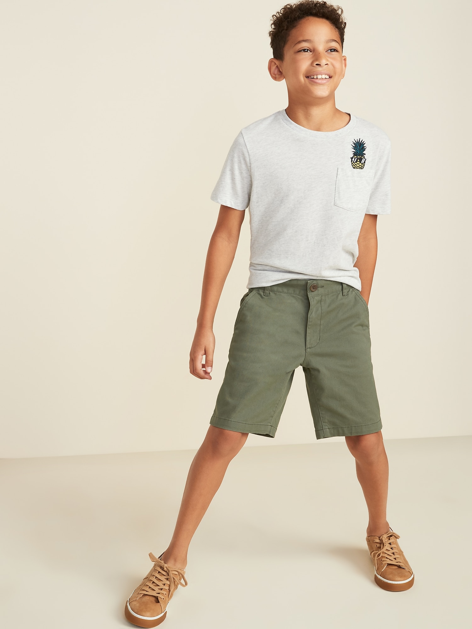 Built-In Flex Straight Twill Shorts For Boys