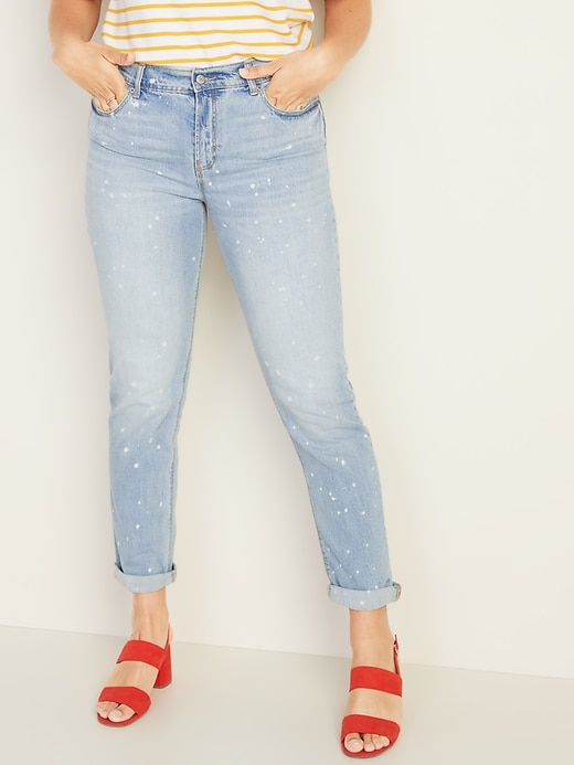 Image number 6 showing, Mid-Rise Bleach-Spot Boyfriend Straight Jeans for Women