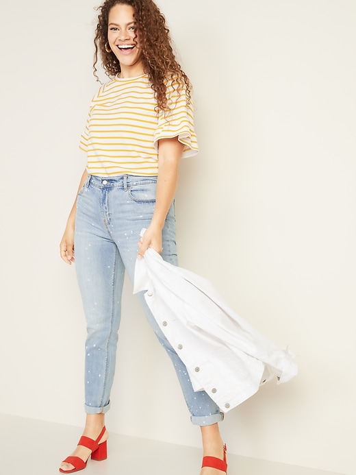 Image number 8 showing, Mid-Rise Bleach-Spot Boyfriend Straight Jeans for Women