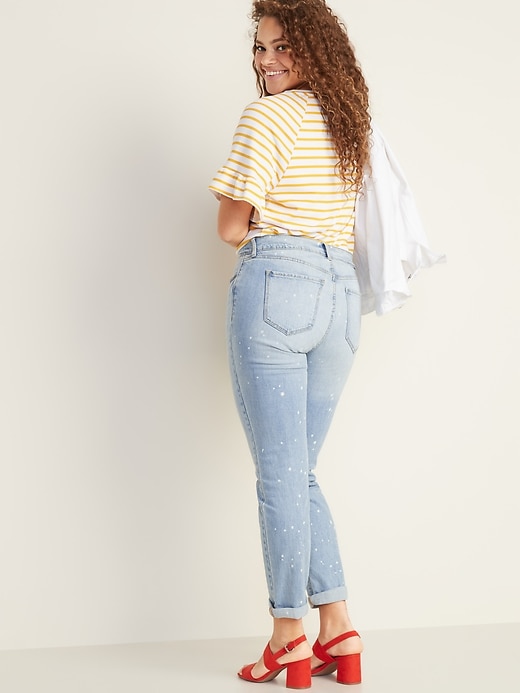 Image number 7 showing, Mid-Rise Bleach-Spot Boyfriend Straight Jeans for Women
