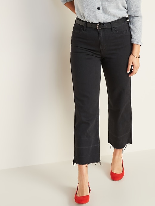 Image number 6 showing, High-Waisted Released-Hem Black Slim Wide-Leg Jeans For Women