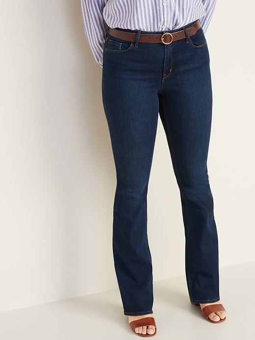 Image number 6 showing, Mid-Rise Dark-Wash Micro-Flare Jeans for Women