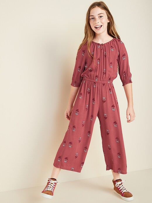 View large product image 1 of 1. Floral Wide-Leg Jumpsuit for Girls