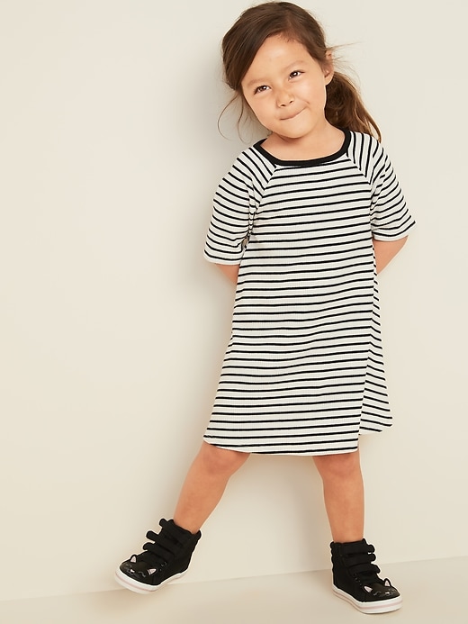 View large product image 1 of 1. Rib-Knit Elbow-Sleeve Swing Dress for Toddler Girls