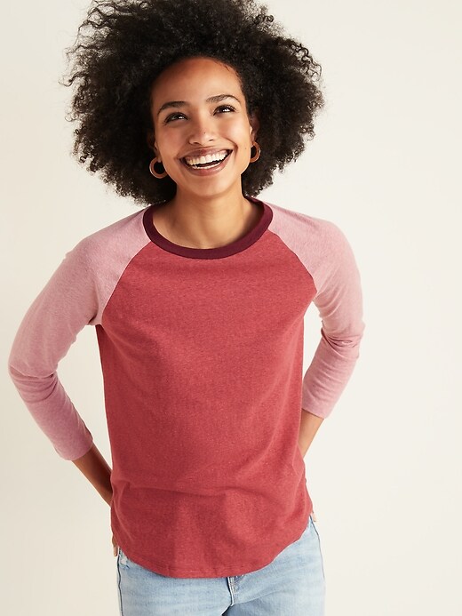 View large product image 1 of 1. Color-Blocked Raglan Bracelet-Sleeve Tee for Women