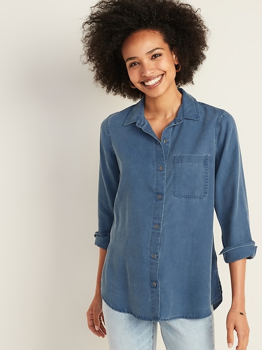 View large product image 1 of 1. Relaxed Tencel&#174 Shirt for Women