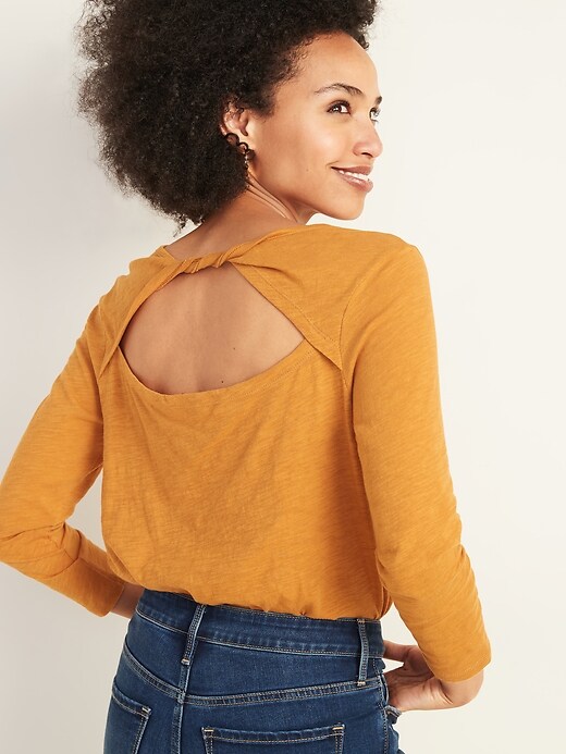 View large product image 1 of 1. Slub-Knit 3/4-Sleeve Twist-Back Top for Women