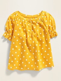 View large product image 4 of 4. Patterned Slub-Weave Ruffle-Sleeve Blouse for Toddler Girls