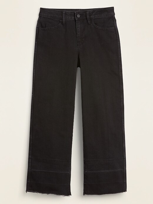 Image number 5 showing, High-Waisted Released-Hem Black Slim Wide-Leg Jeans For Women