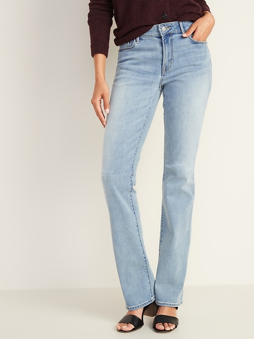 Image number 1 showing, Mid-Rise Light-Wash Kicker Boot-Cut Jeans for Women