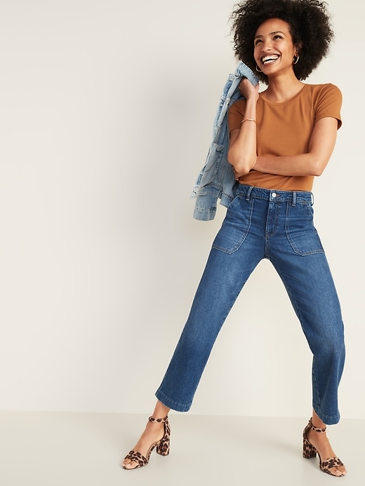 Image number 3 showing, High-Waisted Slim Wide-Leg Workwear Jeans for Women