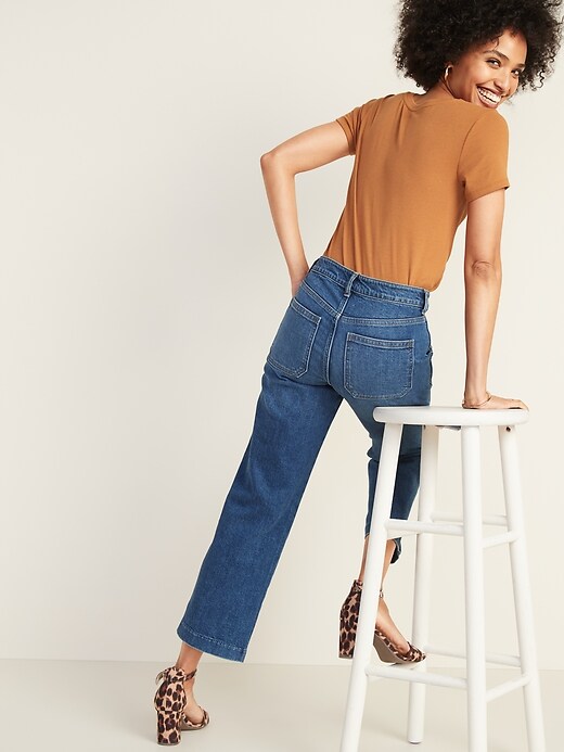Image number 2 showing, High-Waisted Slim Wide-Leg Workwear Jeans for Women