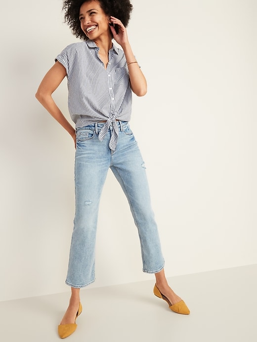 Image number 3 showing, High-Waisted Distressed Flare Ankle Jeans for Women