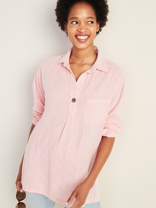 Image number 1 showing, Linen-Blend Popover Resort Tunic for Women