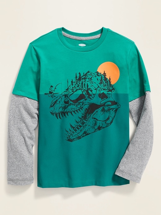 View large product image 1 of 1. 2-In-1 Graphic Crew-Neck Tee For Boys