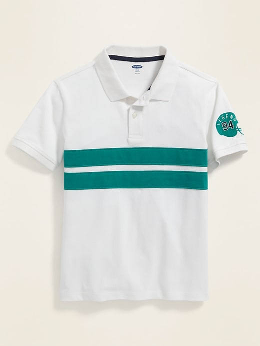 View large product image 1 of 3. Built-In Flex Chest-Stripe Pique Polo For Boys